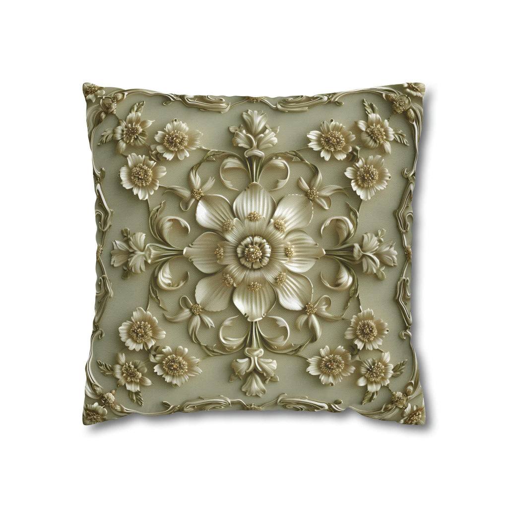 French Floral Pillow Cover: Sage Green & Gold Bloom Cushion
