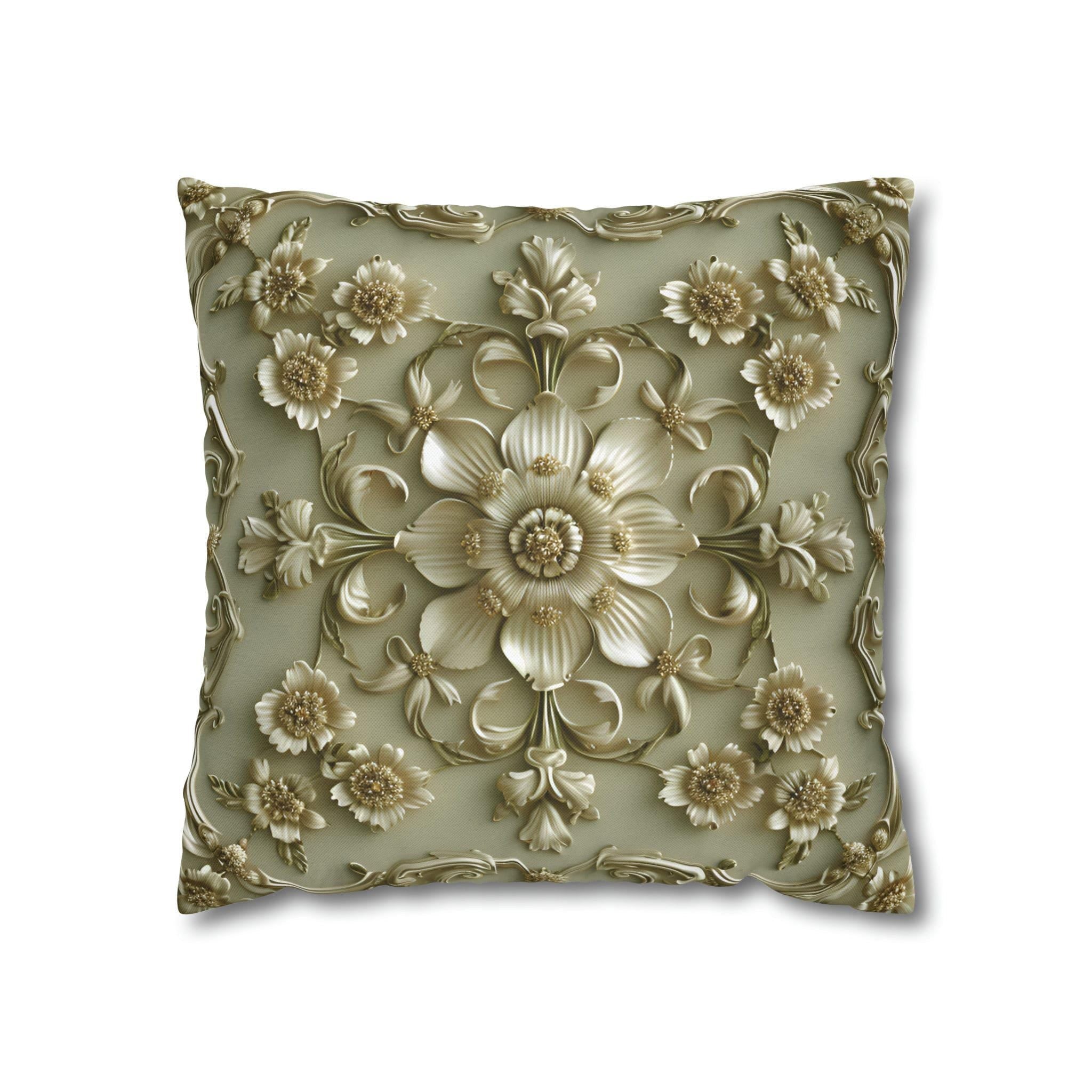 French Floral Pillow Cover: Sage Green & Gold Bloom Cushion