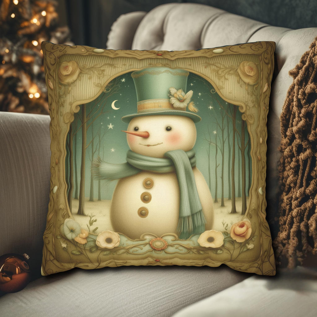 Charming Vintage Style Snowman Pillow Cover: Nostalgic Winter Holiday Accent