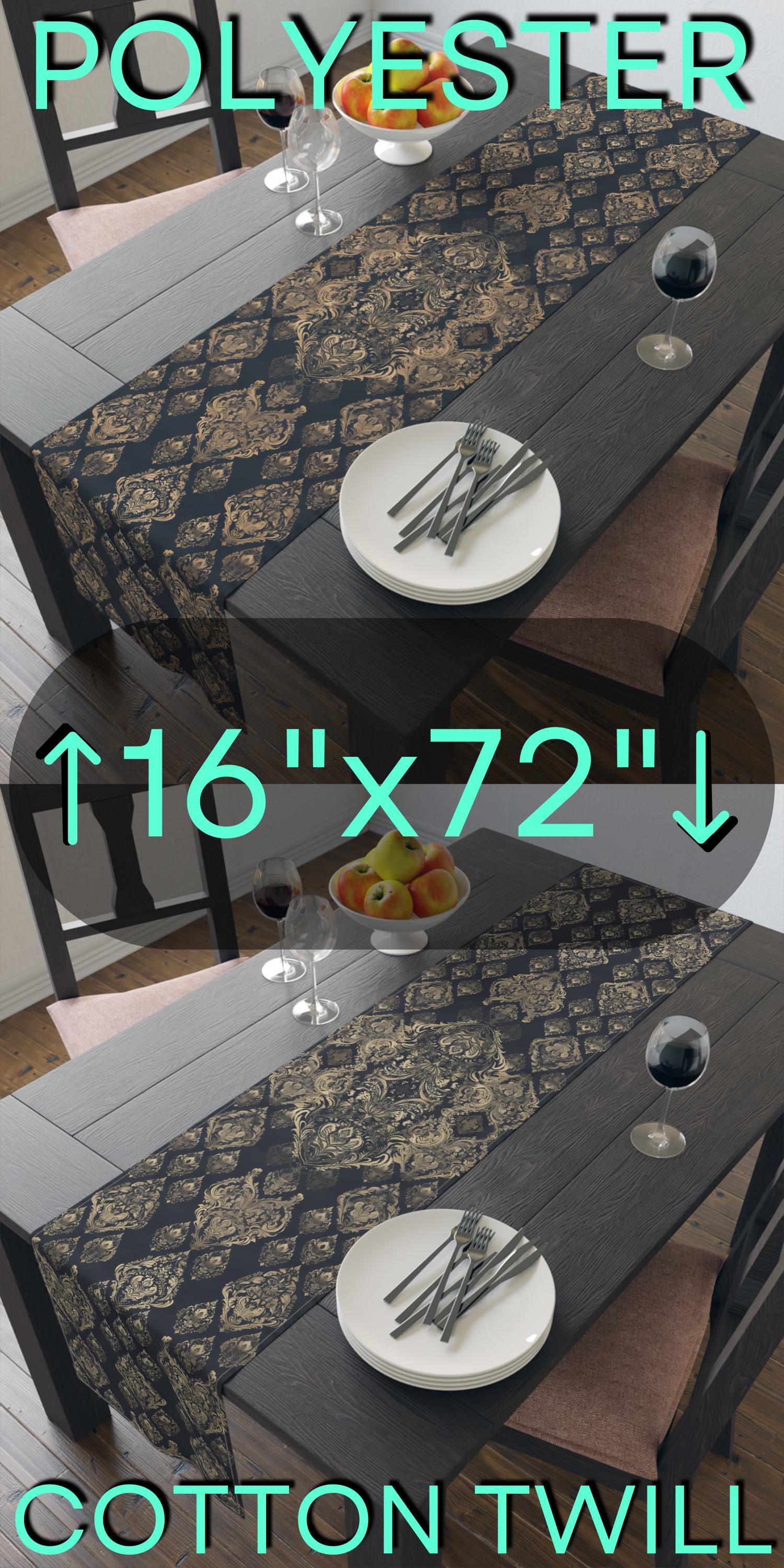 Elegant Baroque Table Runner: Black & Gold Damask for Vintage-Style Dining Room Decor