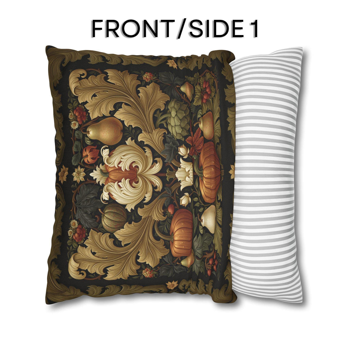 William Morris Inspired Fall Pillow Cover: Autumn Harvest Tapestry, Pumpkin, Pear & Gold