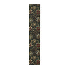 Emerald Green Holiday Table Runner: Gold Snowflakes, Red Poinsettias