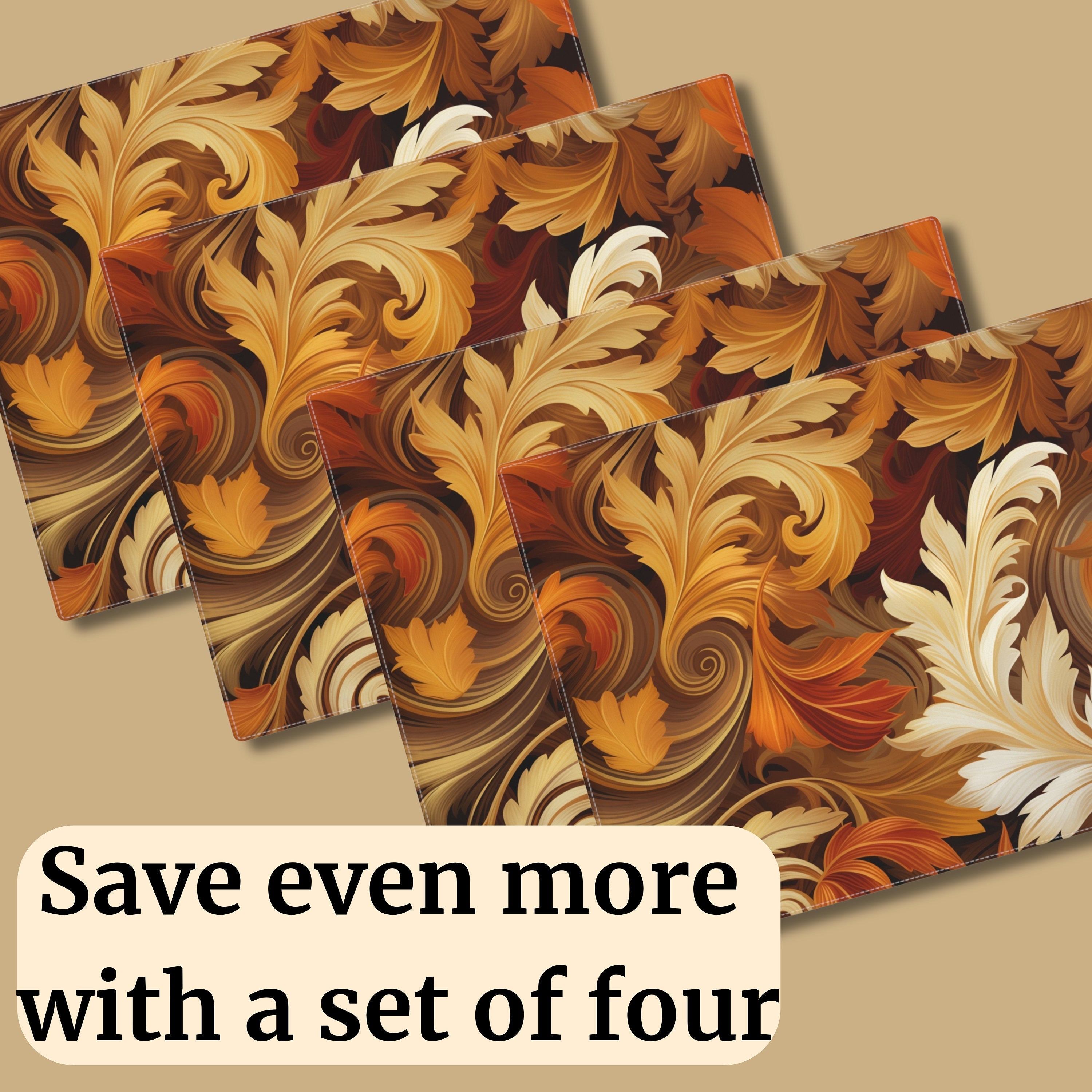 Autumn Leaves Swirling Cotton Twill Placemat - Fall-Themed Table Linen for Thanksgiving Decor 18x14