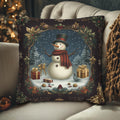 Vintage Style Holiday Pillow Cover: Burgundy and Gold Christmas Snowman Design
