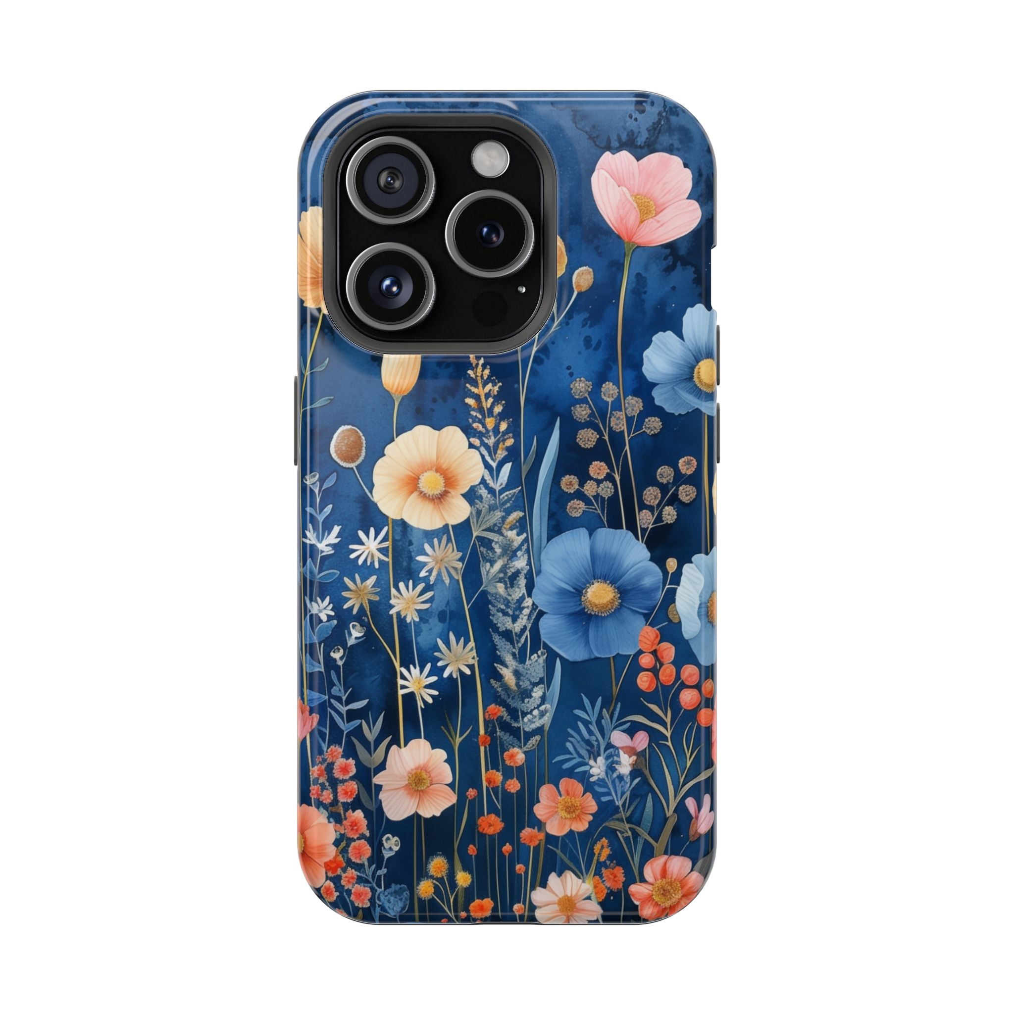 Blue Wildflower MagSafe iPhone Case: Dreamy Floral Design 14 15 16 Pro Plus Max