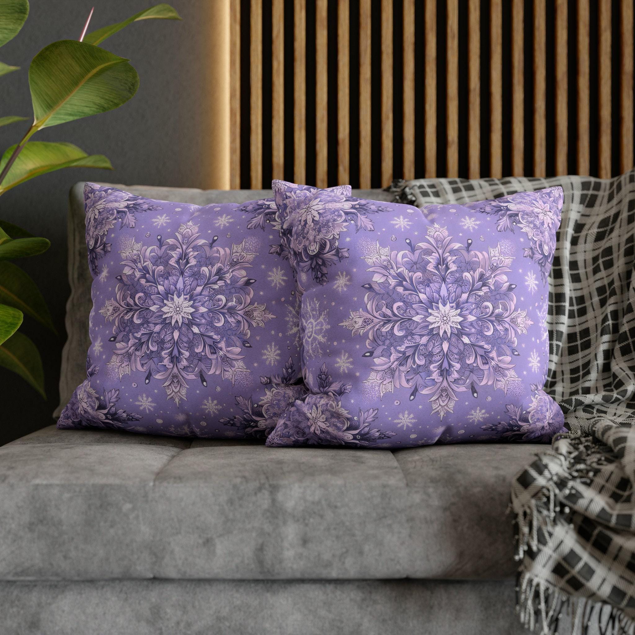 Vintage Style Lavender Snowflake Pillow Cover, Elegant Winter Home Decor