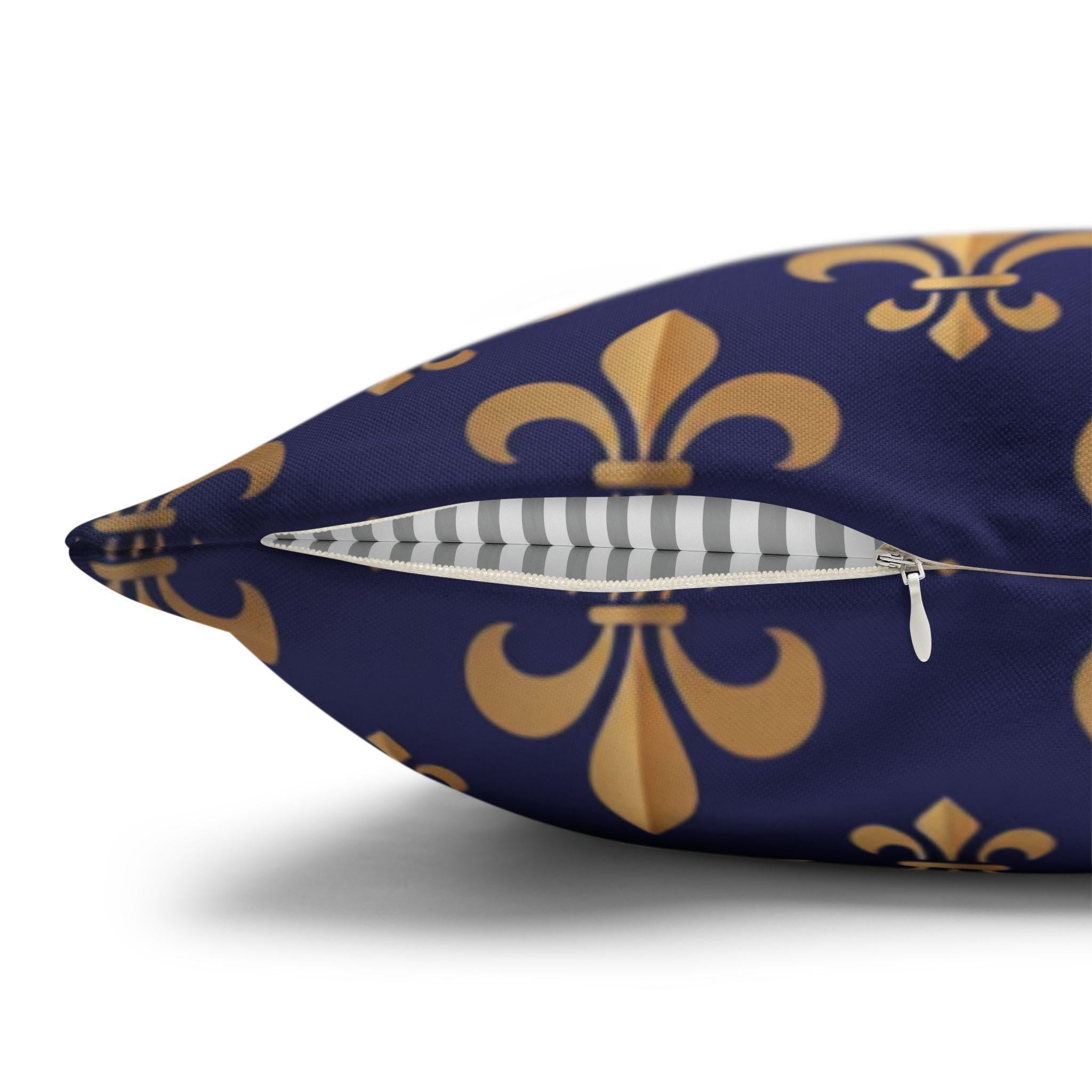 Gold and Royal Blue Fleur de Lys Pillow Cover: Classic French Heraldic Pattern