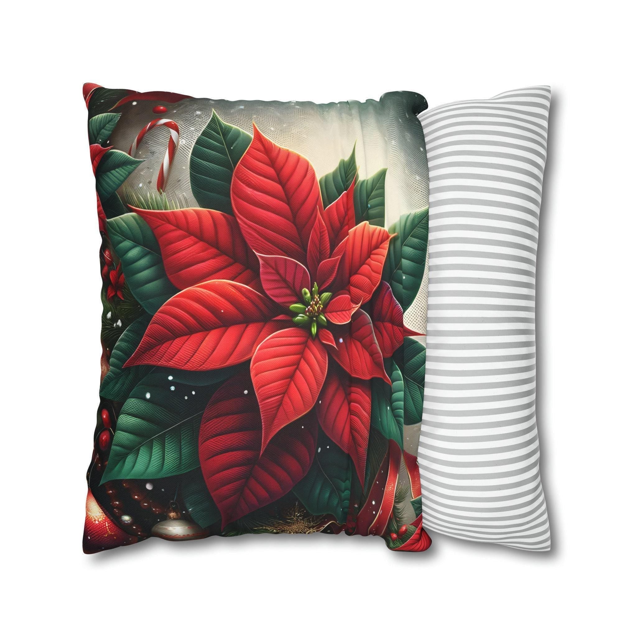 Festive Poinsettia Christmas Pillow Cover: Hypoallergenic Holiday Cushion Case in 4 Sizes