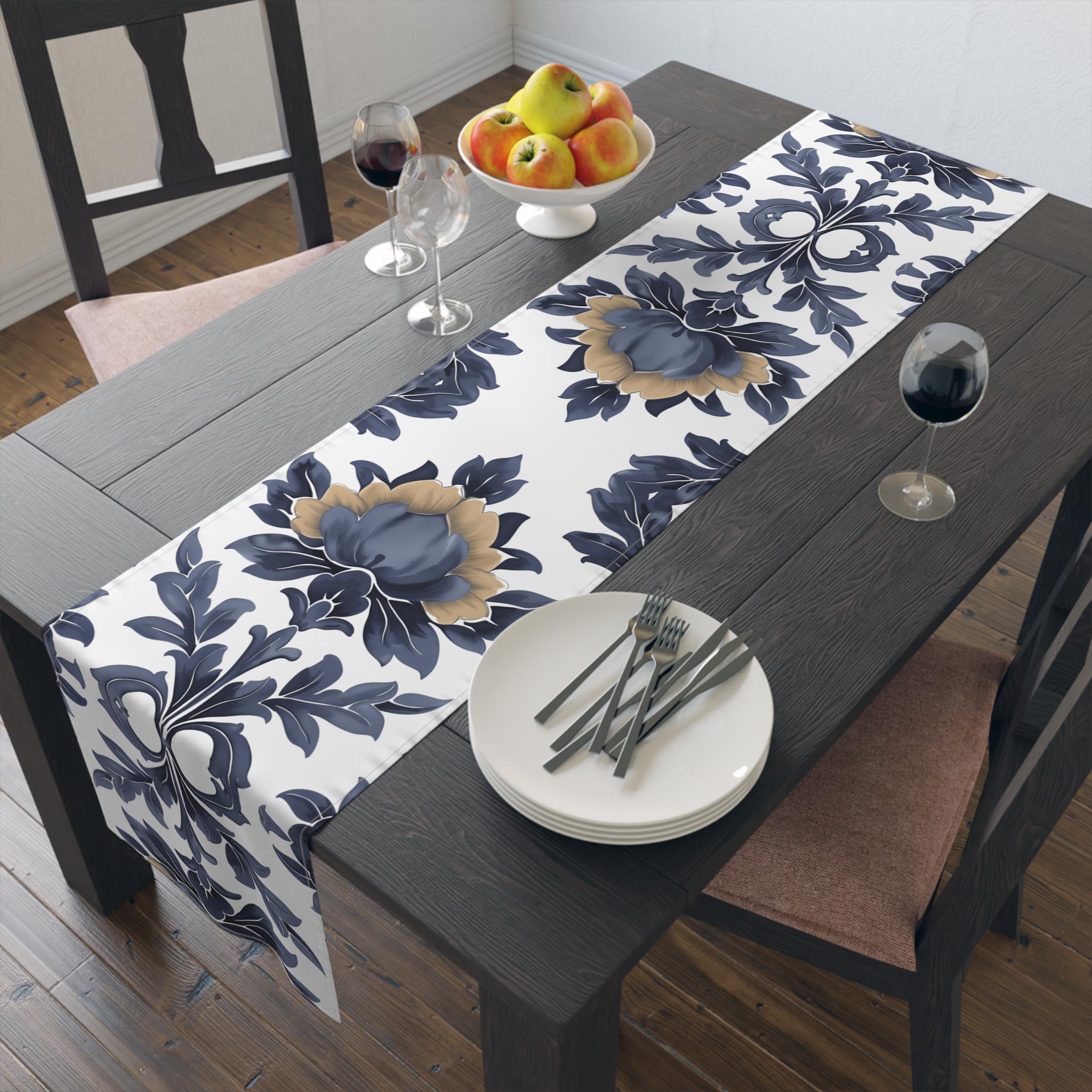 Floral French Country Table Runner: Blue Camel Farmhouse Decor