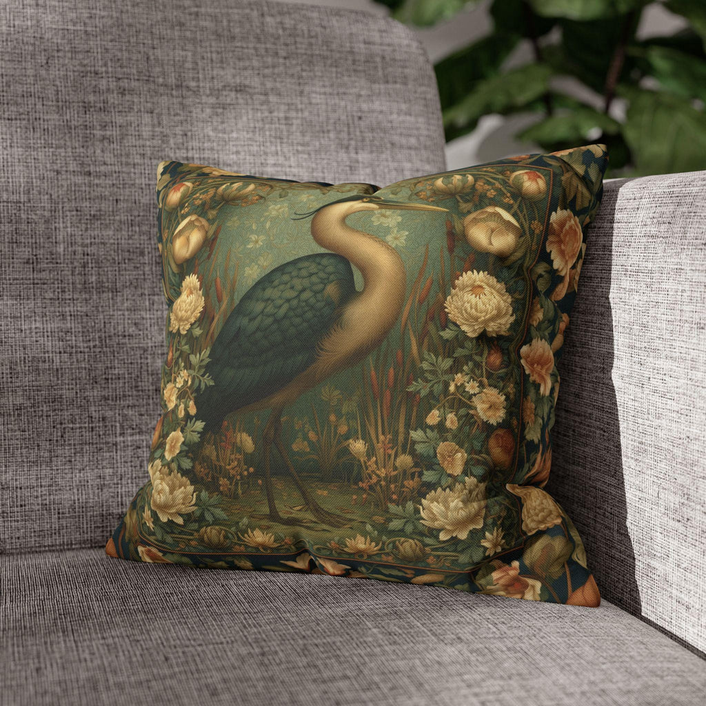 William Morris Style Throw Pillow Cover: Heron and Marsh Botanicals