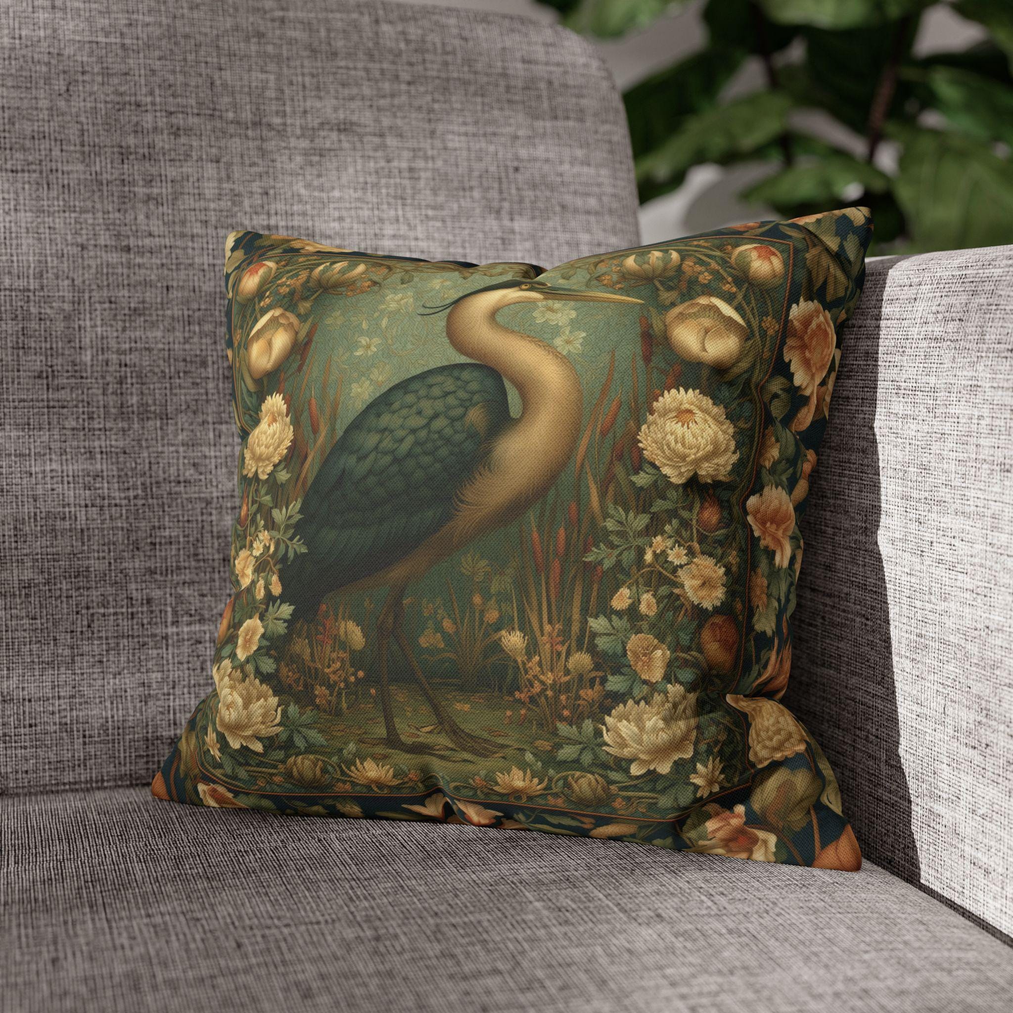 William Morris Style Throw Pillow Cover: Heron and Marsh Botanicals