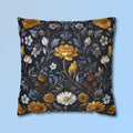 Elegant William Morris Inspired Floral Pillow Cover: Dark Background with Daisies, Tulips & Chrysanthemums