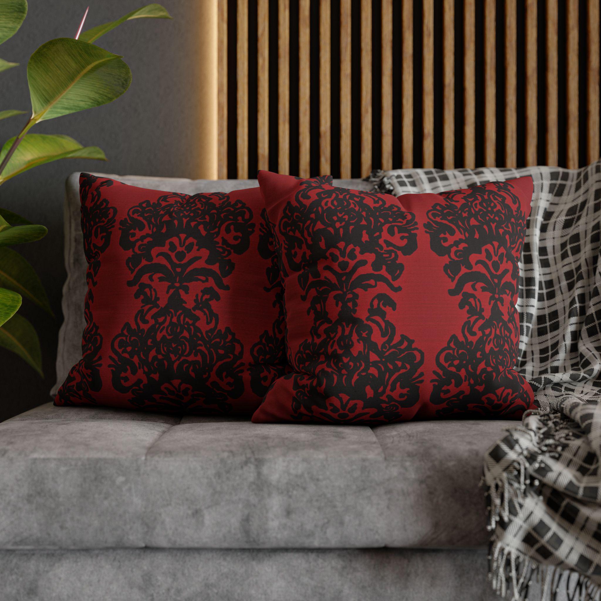 Black Damask Pillow Cover: Gothic Crimson Red Accent Pillow