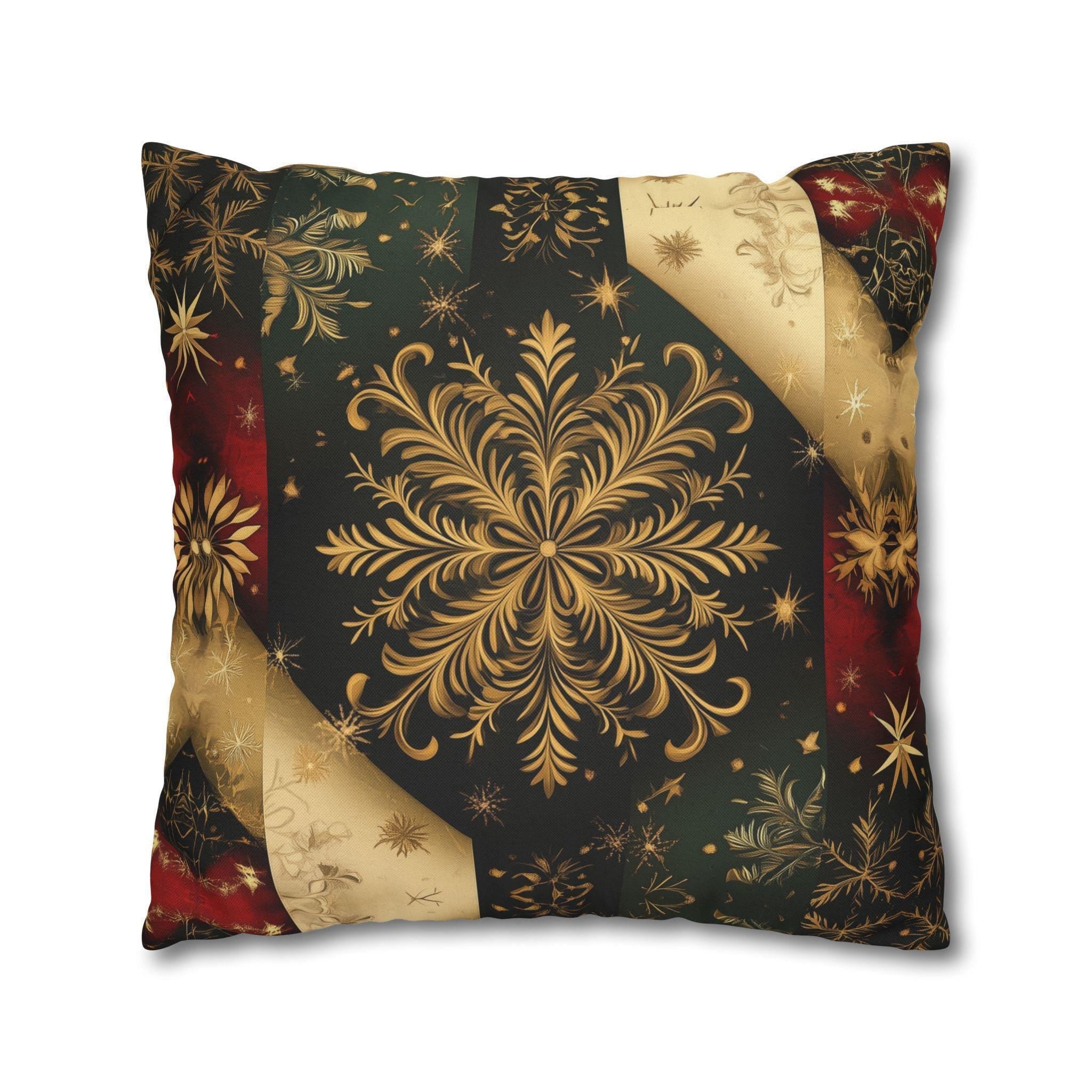 Luxurious Holiday Pillow Cover: Gold Snowflakes on Multicolor Christmas Design for Elegant Home Decor