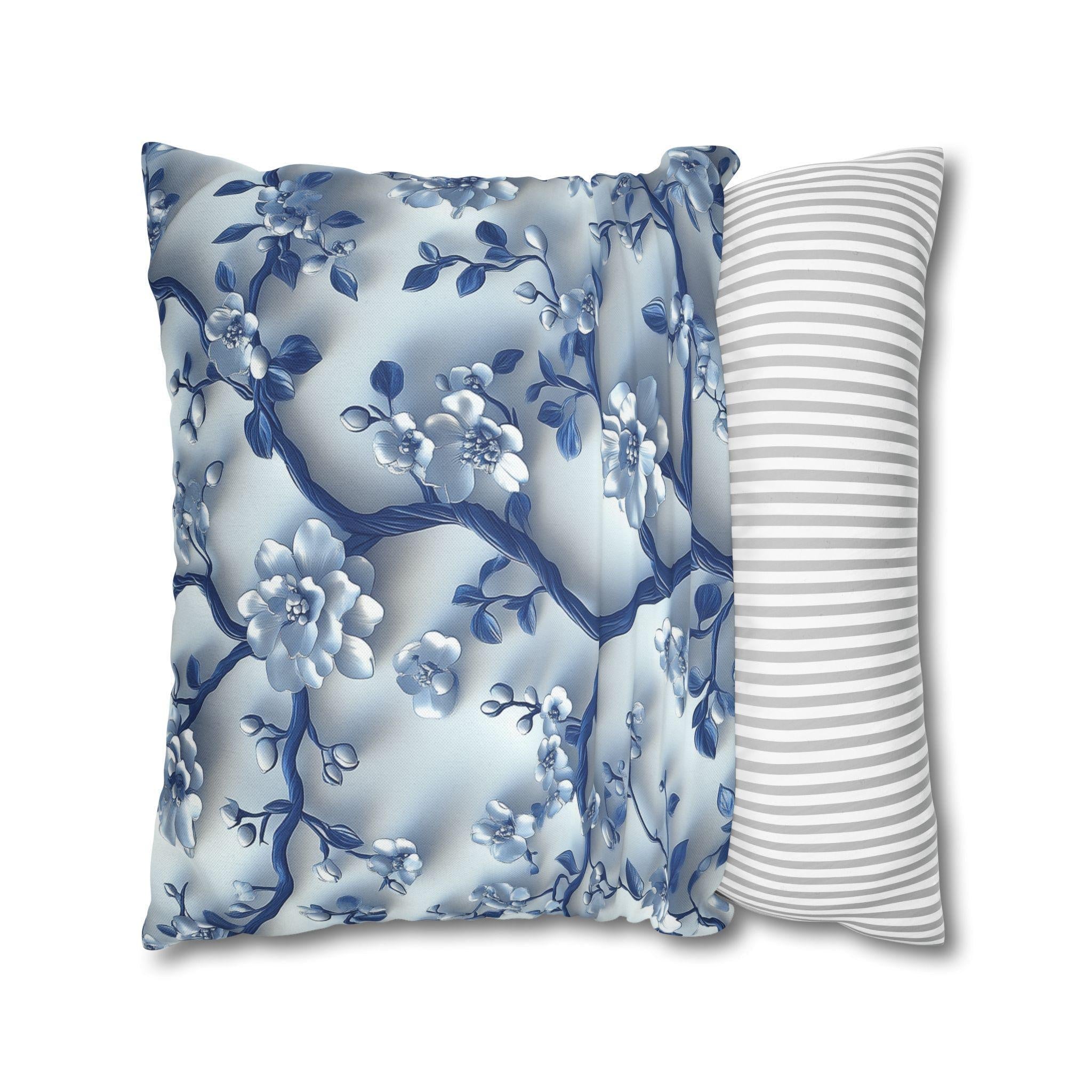 Chinoiserie Pillow Cover | Blue & White Cherry Blossoms | Elegant Home Decor Gift for Home