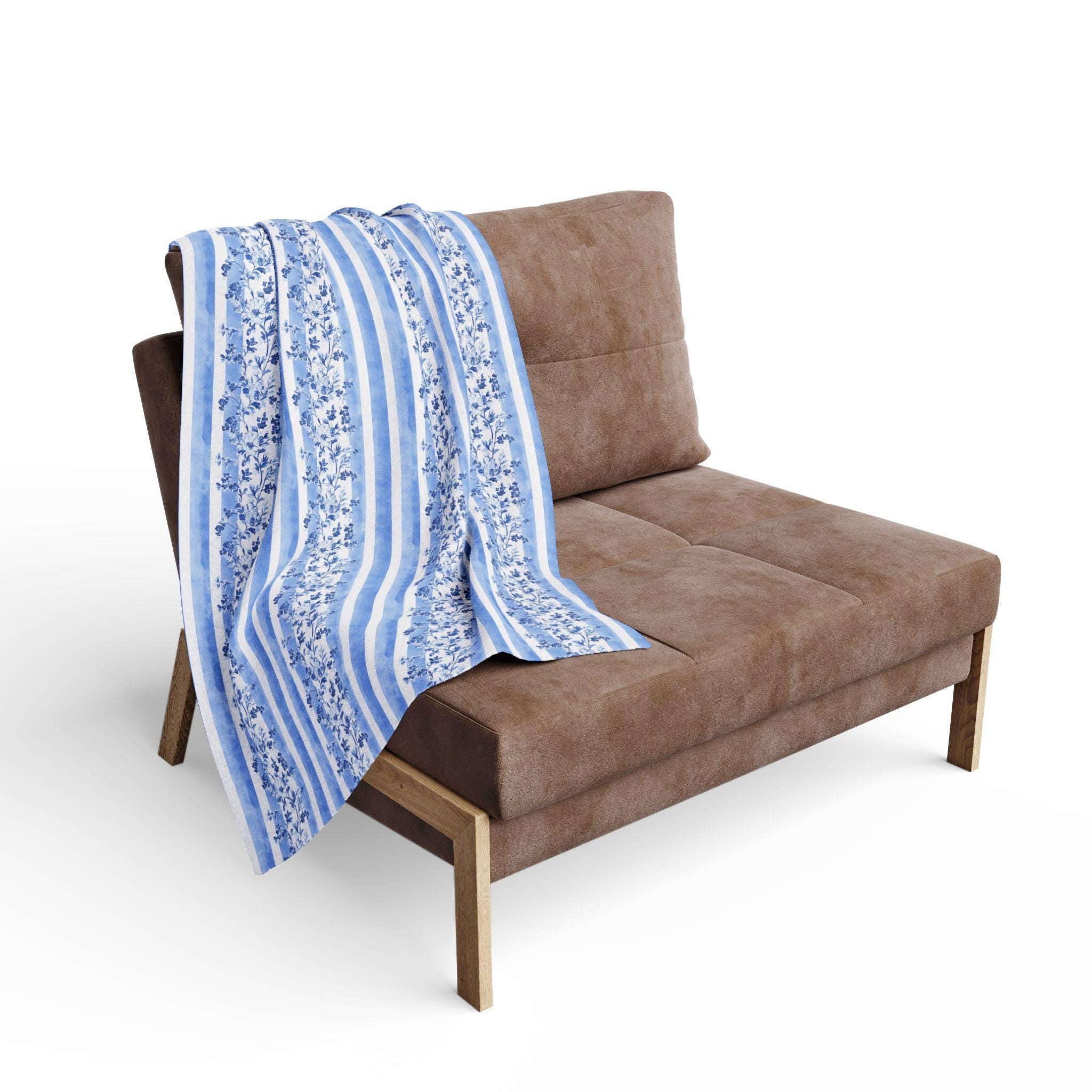 Fleece Throw Blanket: Blue and White Stripes (Reversible, Cozy Accent)