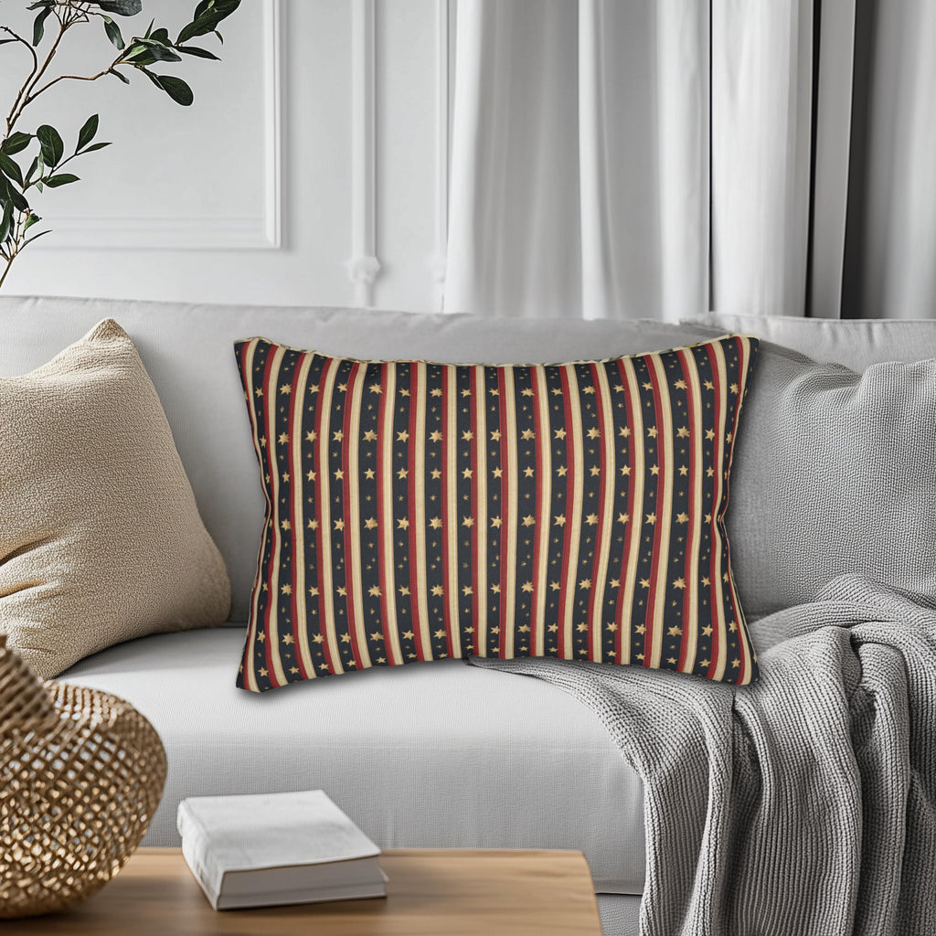 Farmhouse Patriotic Lumbar Pillow: Primitive Americana Stripe Decor