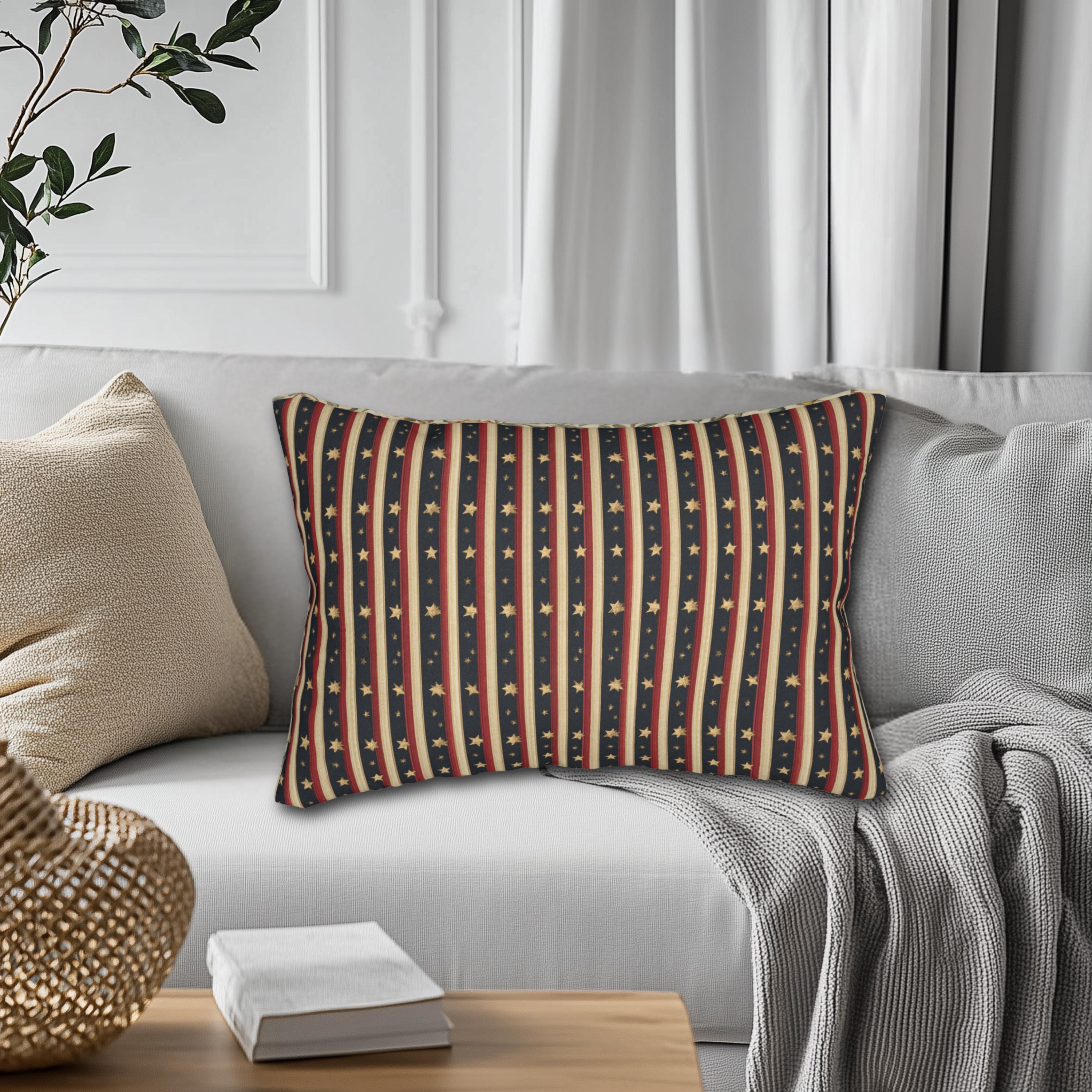 Farmhouse Patriotic Lumbar Pillow: Primitive Americana Stripe Decor