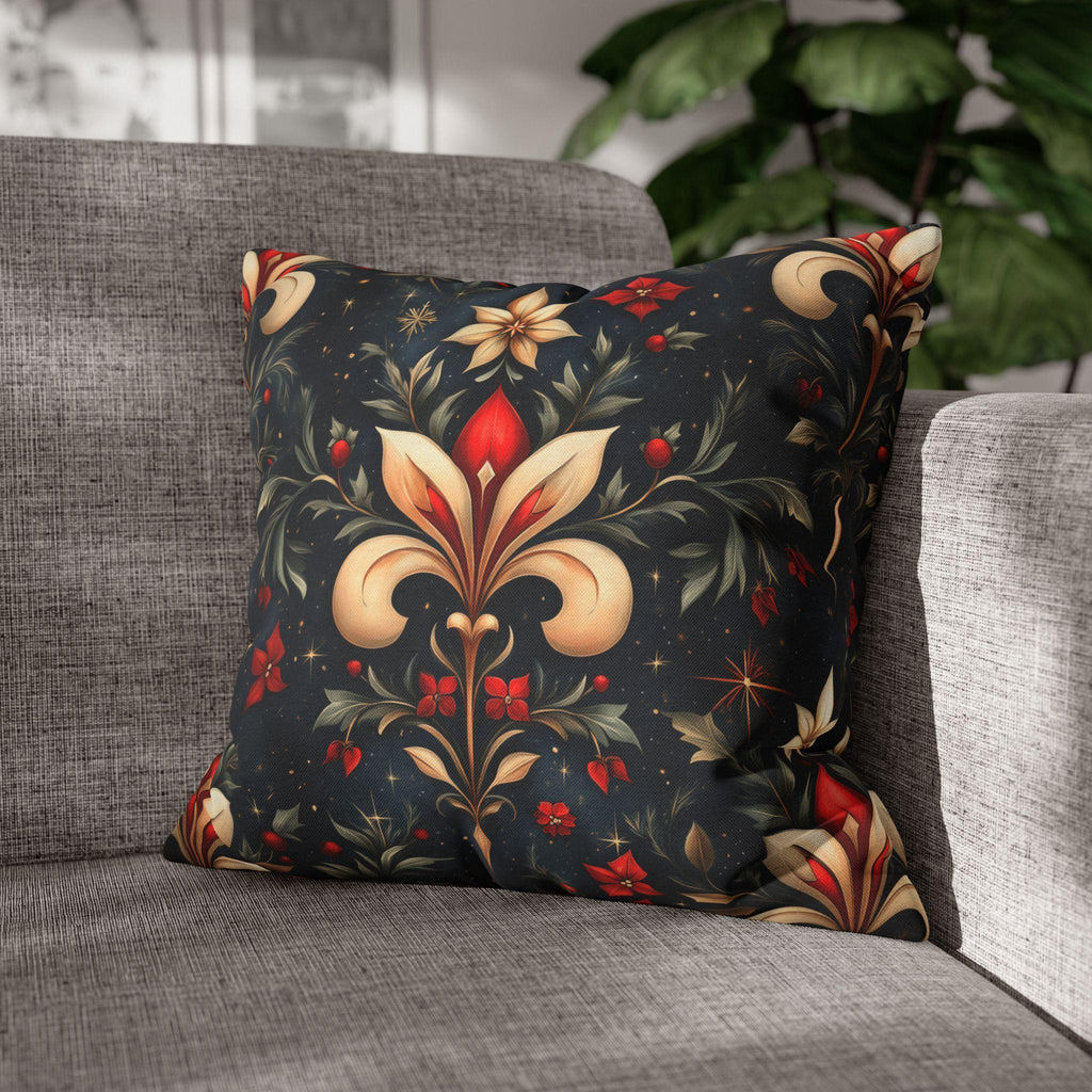 Holiday Fleur-de-lis Pillow Cover: Red Gold Floral Christmas Decor