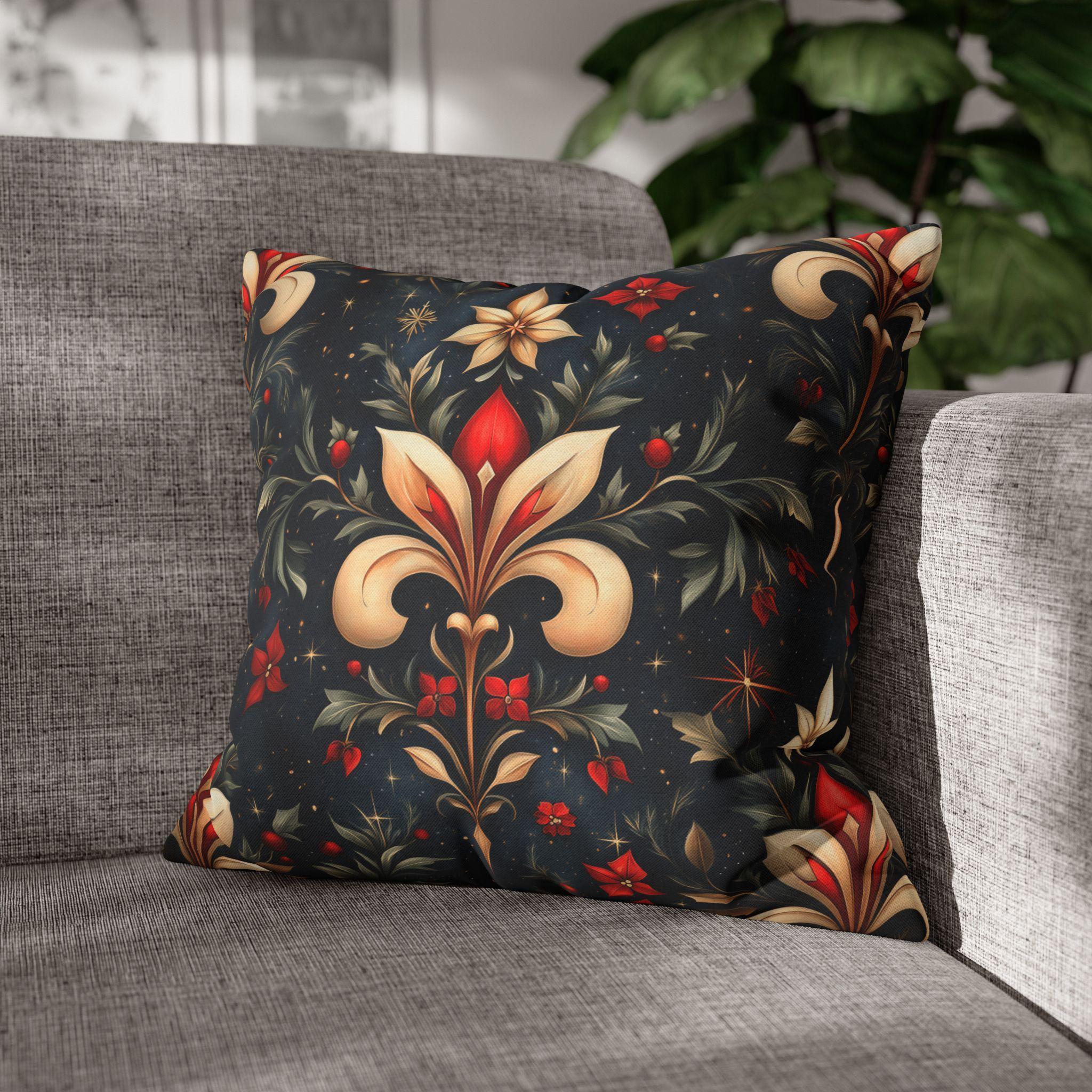 Holiday Fleur-de-lis Pillow Cover: Red Gold Floral Christmas Decor