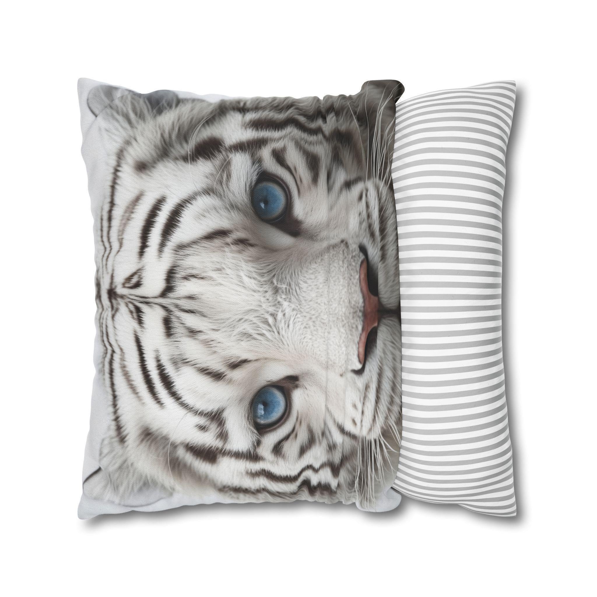 White Tiger Pillow Cover: Bold Wildlife Accent Cushion, Jungle Safari Decor