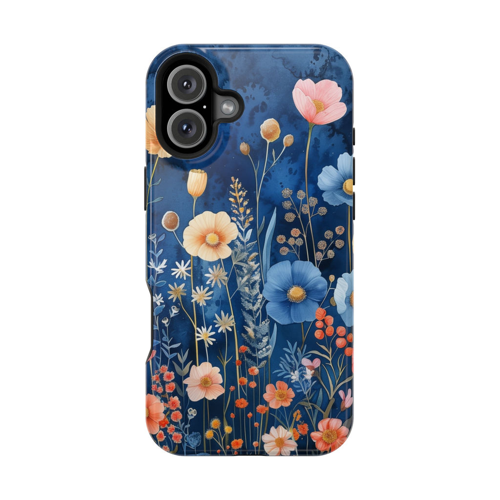 Blue Wildflower MagSafe iPhone Case: Dreamy Floral Design 14 15 16 Pro Plus Max