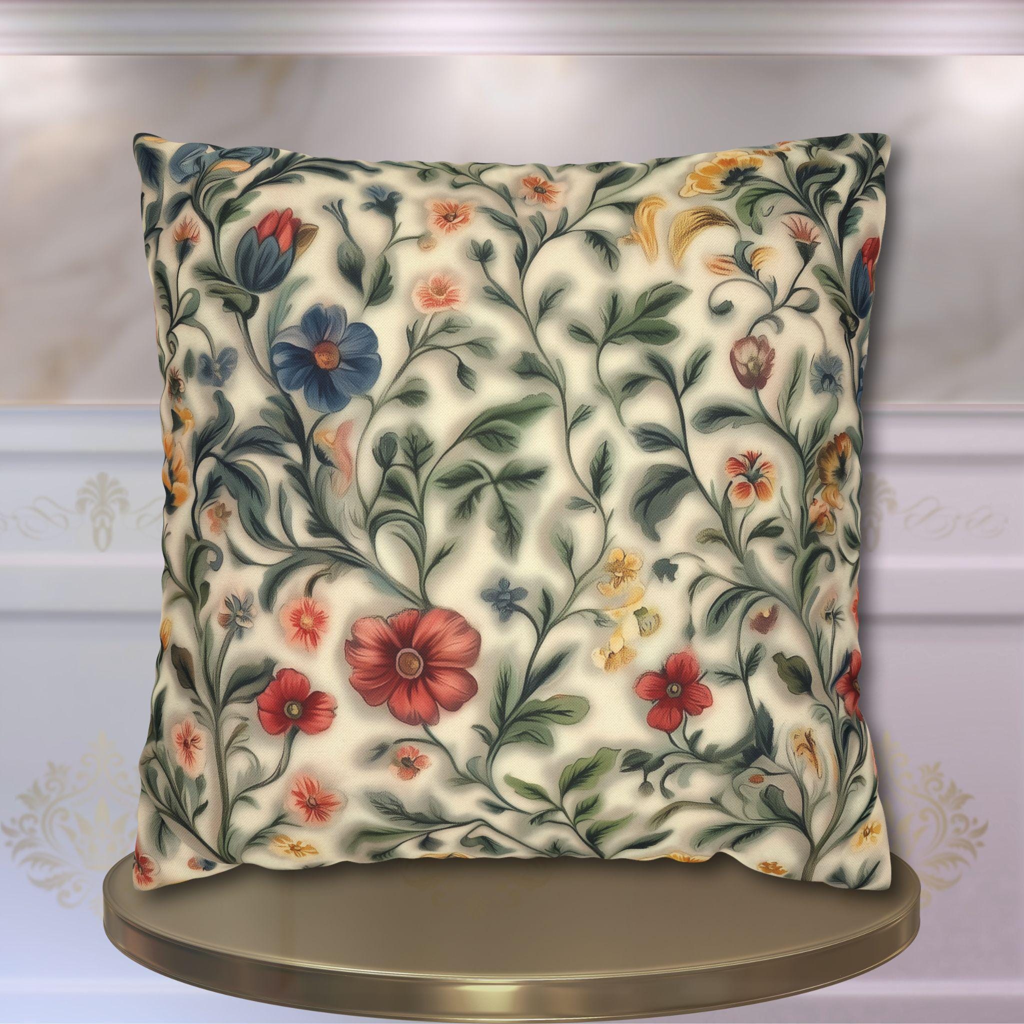 Vintage-Inspired William Morris Botanical Floral Cream Throw Pillow Cover - Soft Garden Cushion
