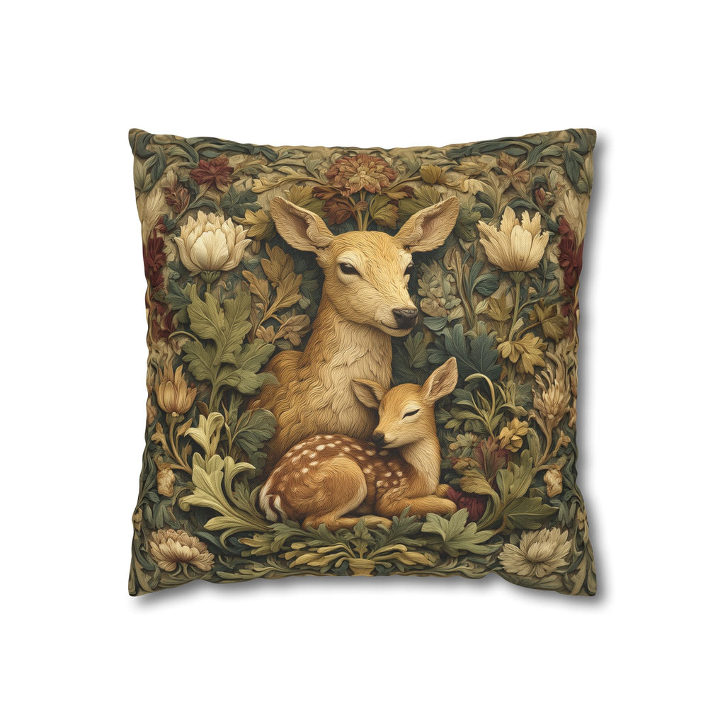 William Morris Inspired Pillow Cover:   Woodland Botanical Doe and Fawn