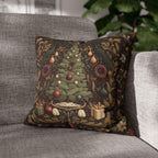 William Morris Christmas Tree Pillow Cover: Burgundy Holiday Tapestry Look