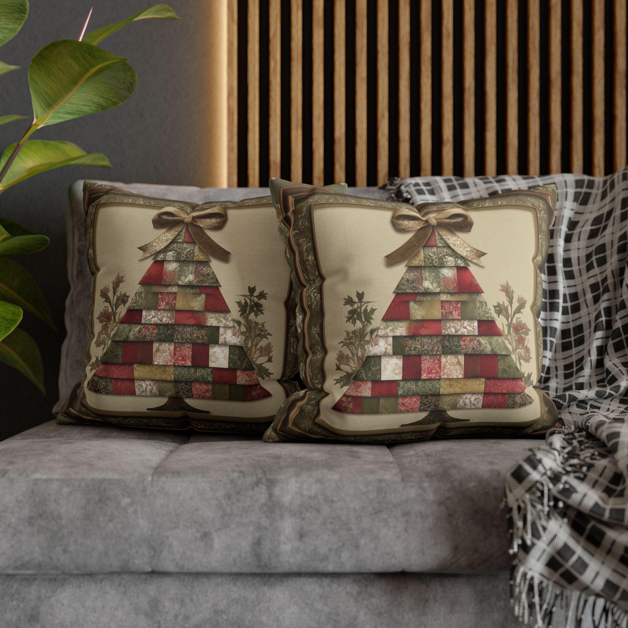 William Morris Inspired Christmas Tree Pillow Cover: Quilted Look with Botanicals