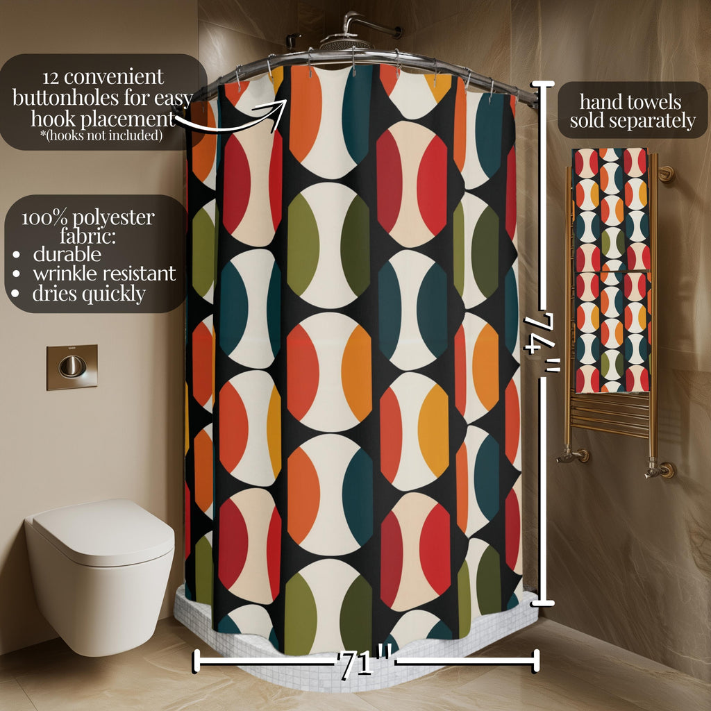 Bauhaus Shower Curtain: Retro Mid Century Modern  Bold Geometric Design