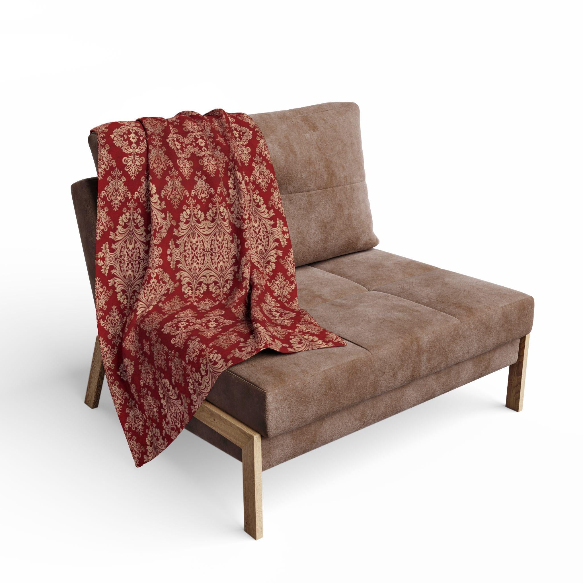 Red & Pale Gold Damask Fleece Throw: Elegant Opulent Bedding