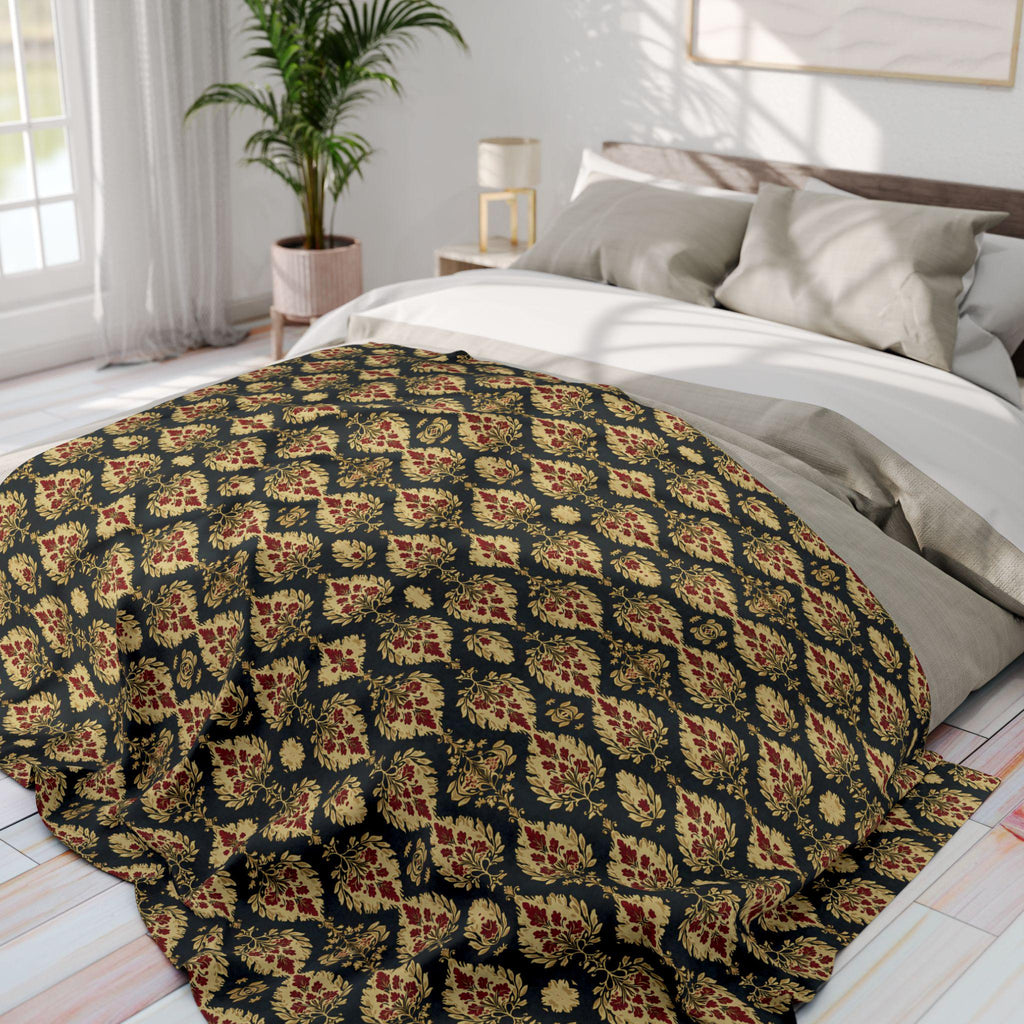 Ikat Fleece Throw Blanket, Red Green Gold Christmas Home Decor