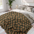 Ikat Fleece Throw Blanket, Red Green Gold Christmas Home Decor