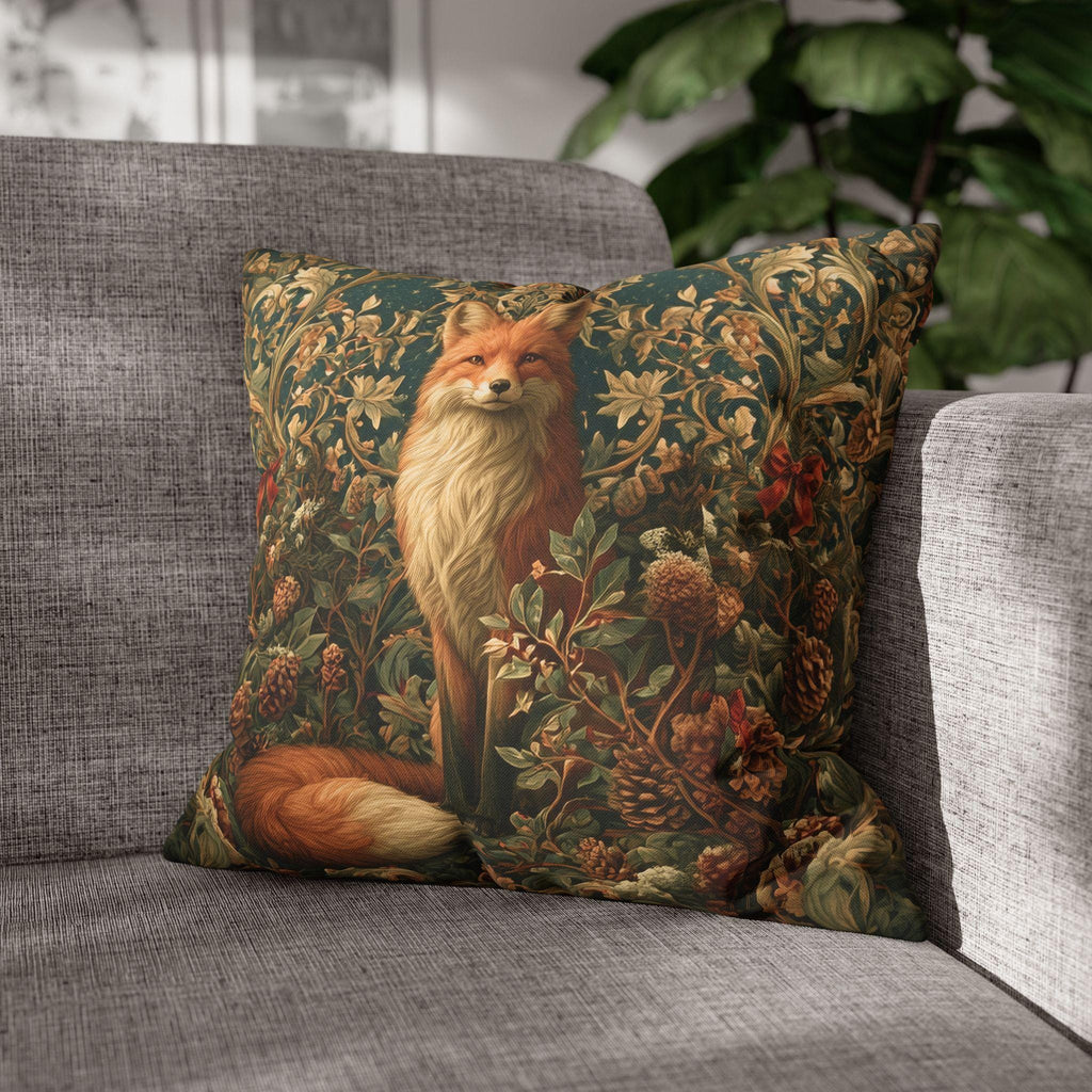 William Morris Inspired Christmas Pillow Cover: Woodland Fox Botanical Holiday Decor