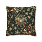 Poinsettia Christmas Holiday Throw Pillow Cover: Golden Snowflakes and Emerald Elegance Decorative Case