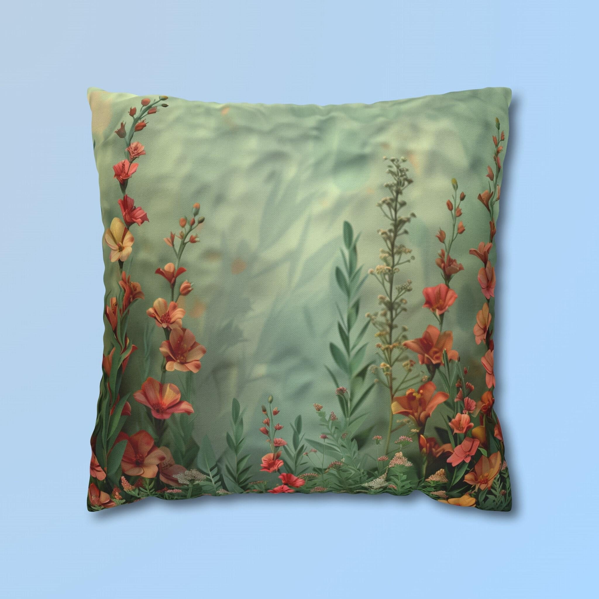 Wildflower Meadow Pillow Cover: Pink Peach Yellow Floral Design