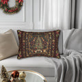 William Morris Christmas Tree Lumbar Pillow: Burgundy Holiday Tapestry Look