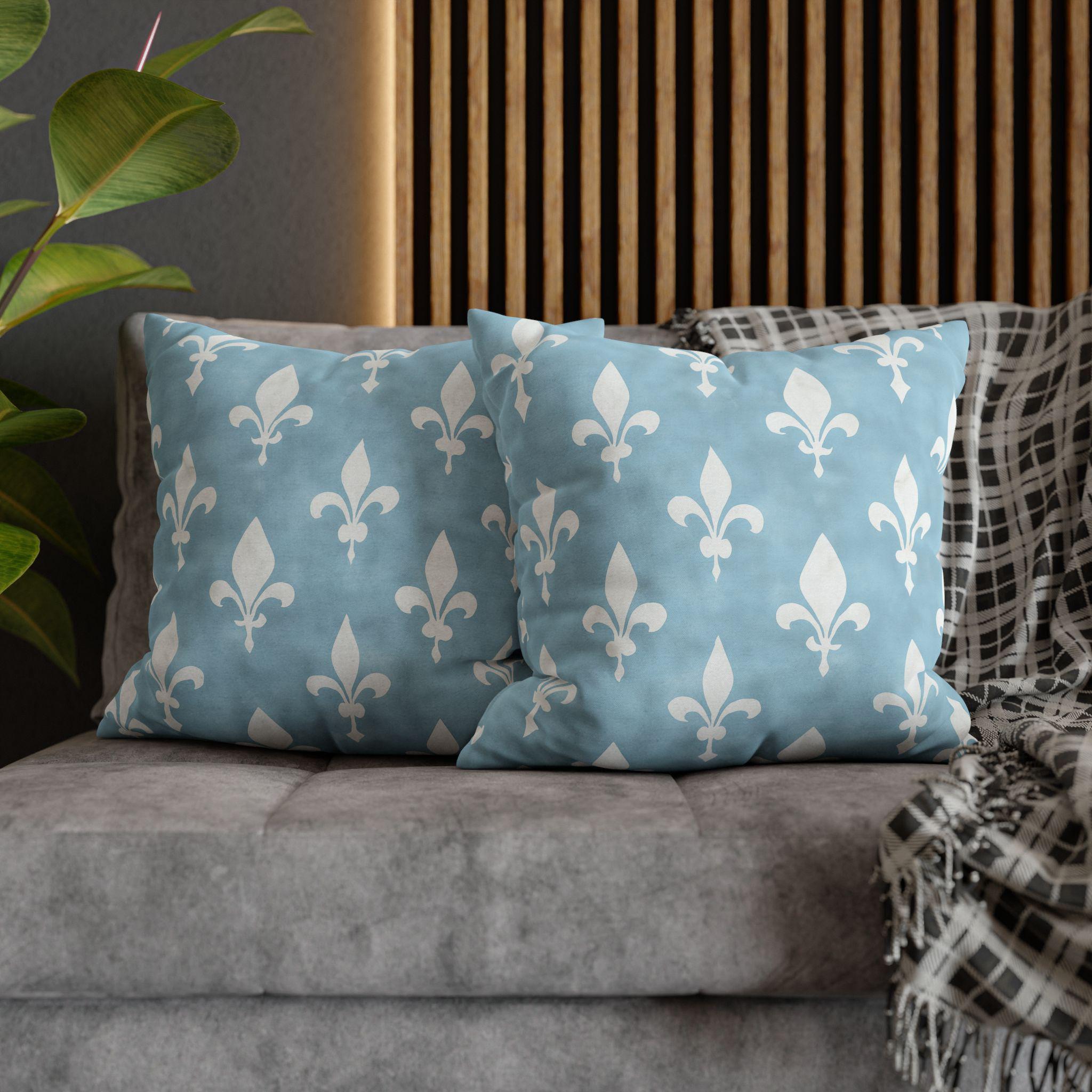 Soft Blue Fleur de Lis Pillow Cover: Elegant French Cottage Chateau Decor Accent