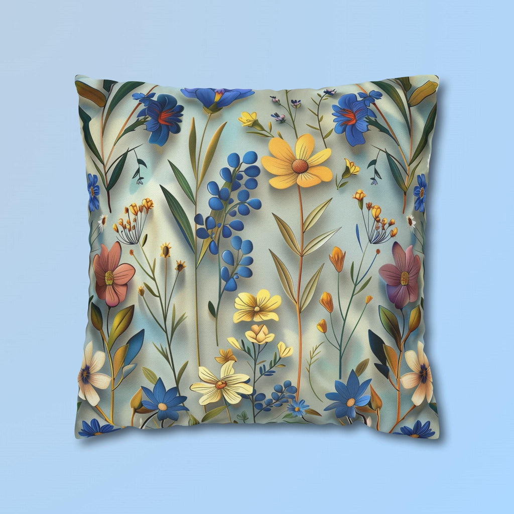 Floral Garden Pillow Cover: Rich Blue Yellow Pink Flowers