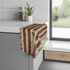 Striped Holly Christmas Hand Towel: Red Green Cream Holiday Botanical Winter Decor