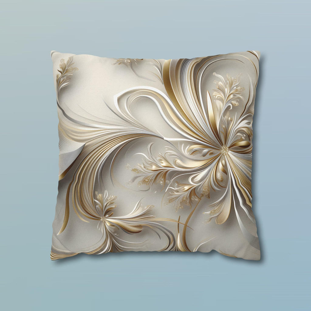3D Rendered Elegant Christmas Ribbon Pattern Pillow Cover: Pale Gold and Silver Shimmer