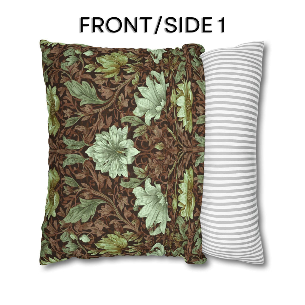 William Morris Style Pillow Cover: Maroon, Sage and Cream Botanical Floral