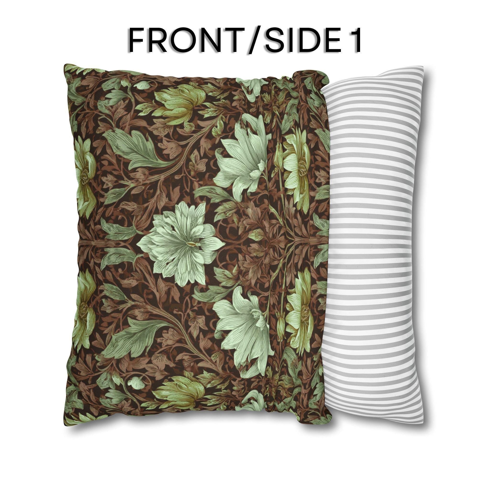 William Morris Style Pillow Cover: Maroon, Sage and Cream Botanical Floral