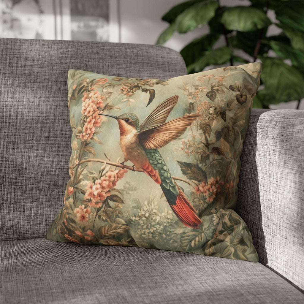 William Morris Botanical Pillow Cover: Sage Blush Teal Hummingbird Arts & Crafts Accent