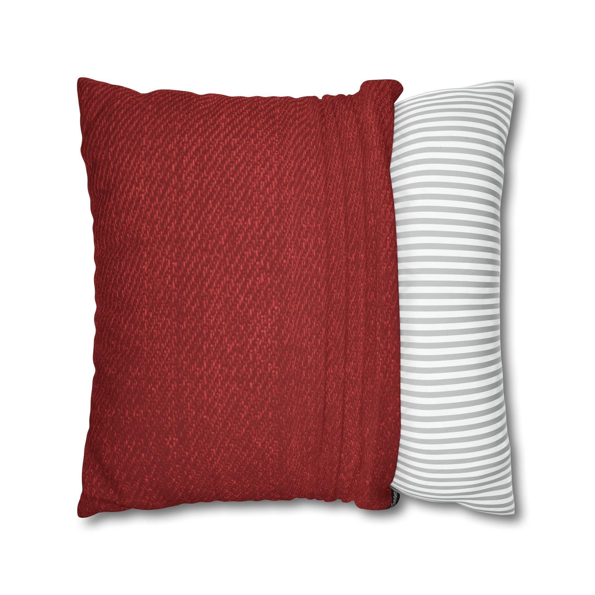 Rustic Elegance Pillow Cover: Beige Christmas Tree & Snowflakes on Red Textured Look Background