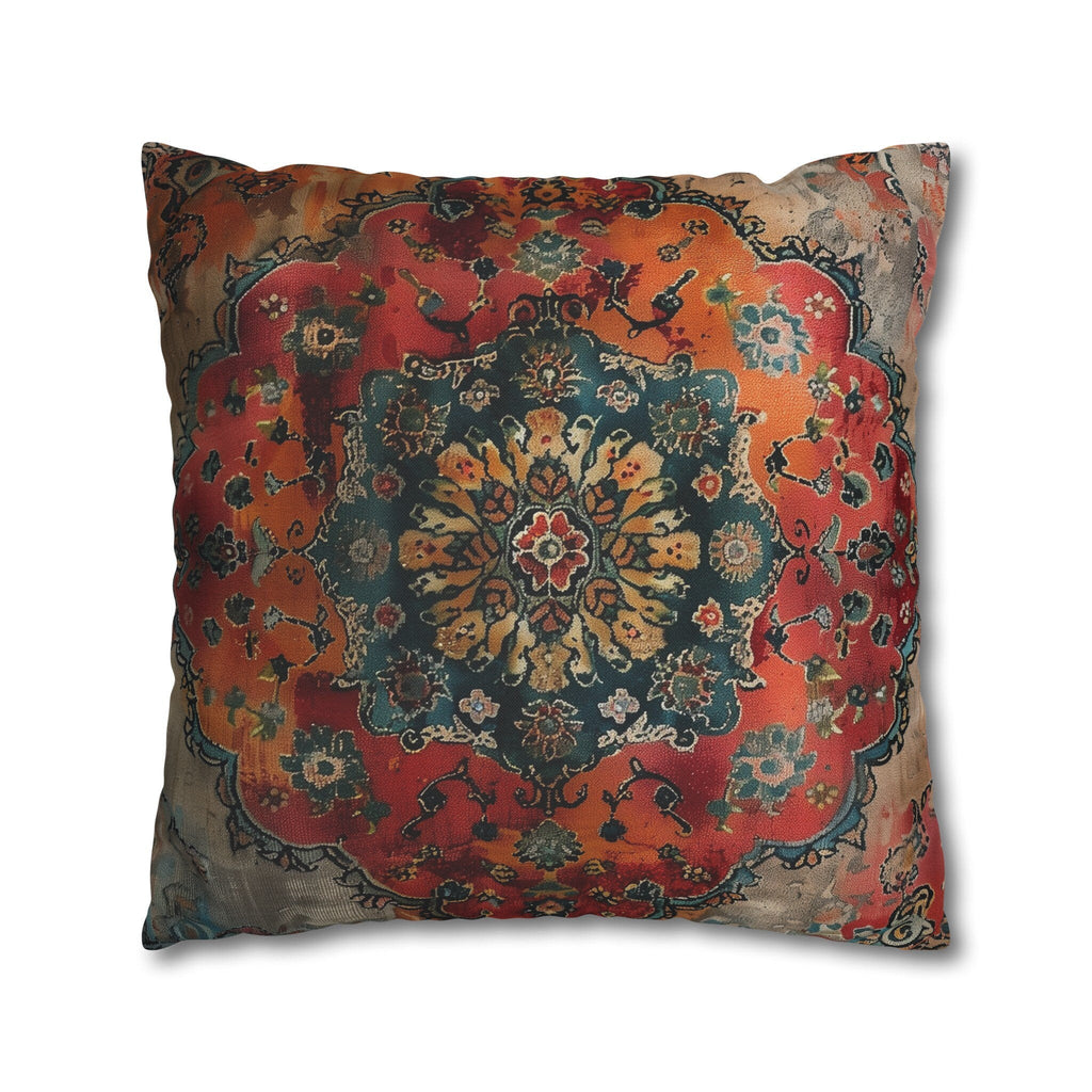 Medallion Persian Rug Pillow Cover: Teal, Red, and Orange