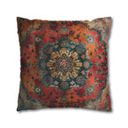Medallion Persian Rug Pillow Cover: Teal, Red, and Orange