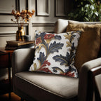 Luxurious Baroque-Inspired Floral Pillow Cover: Navy, Gold, Red on White Background