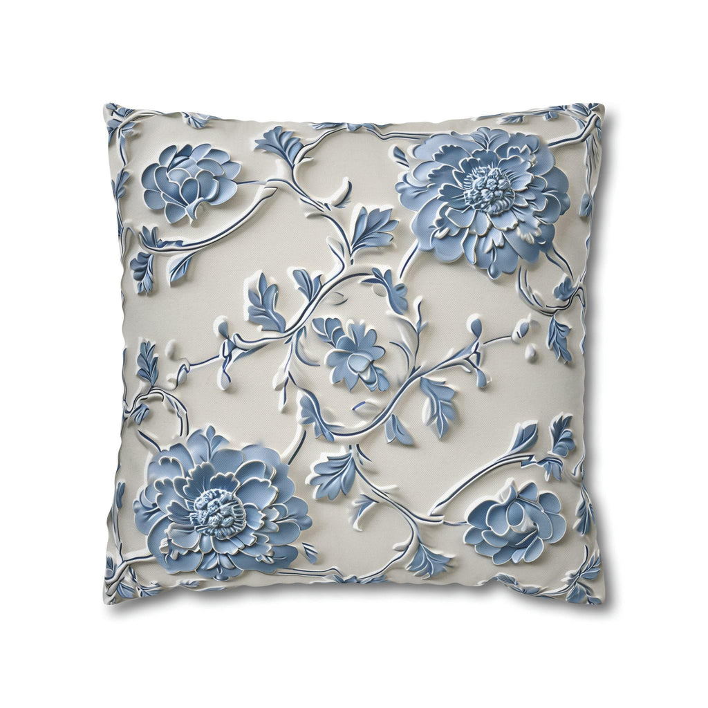 Blue Floral Chinoiserie Pillow Cover: Elegant Home Decor
